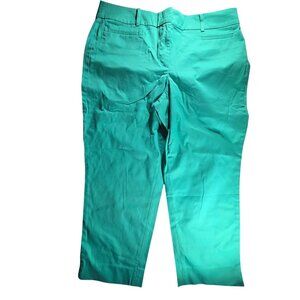 Talbots The Perfect Crop Womens 12P Teal Cotton Blend Pants capri green nwt